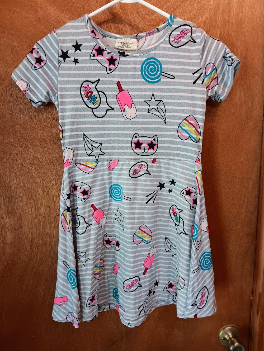 Bobbie Brooks Gray and Pink Striped Star Print Dress